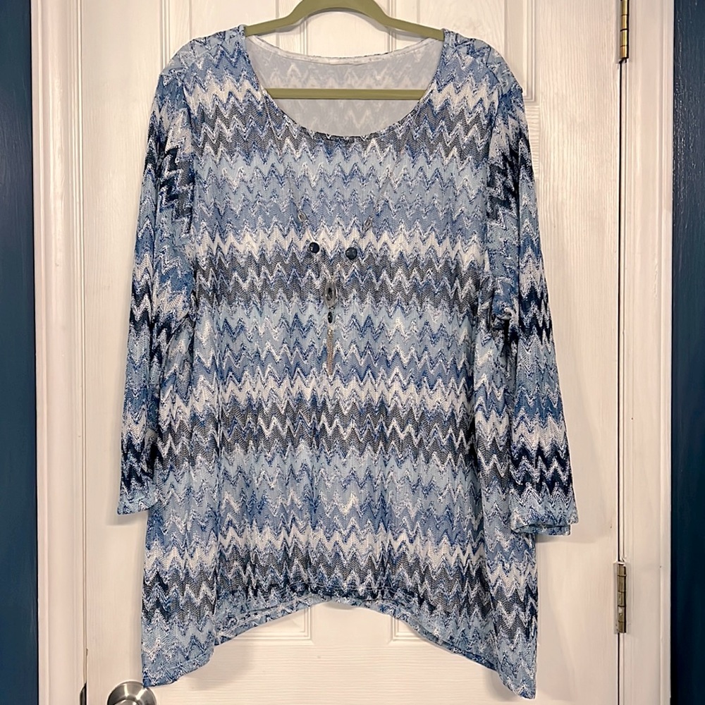 Beautiful Blue Necklace Blouse- Size 3X